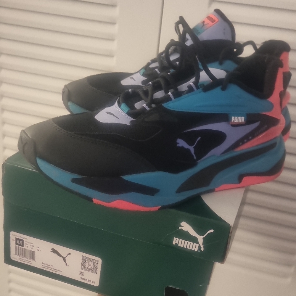 Puma Black & Teal Sneakers w/ Pink & Purple Highlights